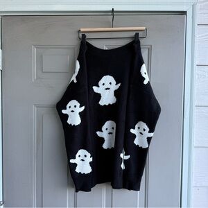 Black and White Ghost Pattern Off Shoulder Sweater